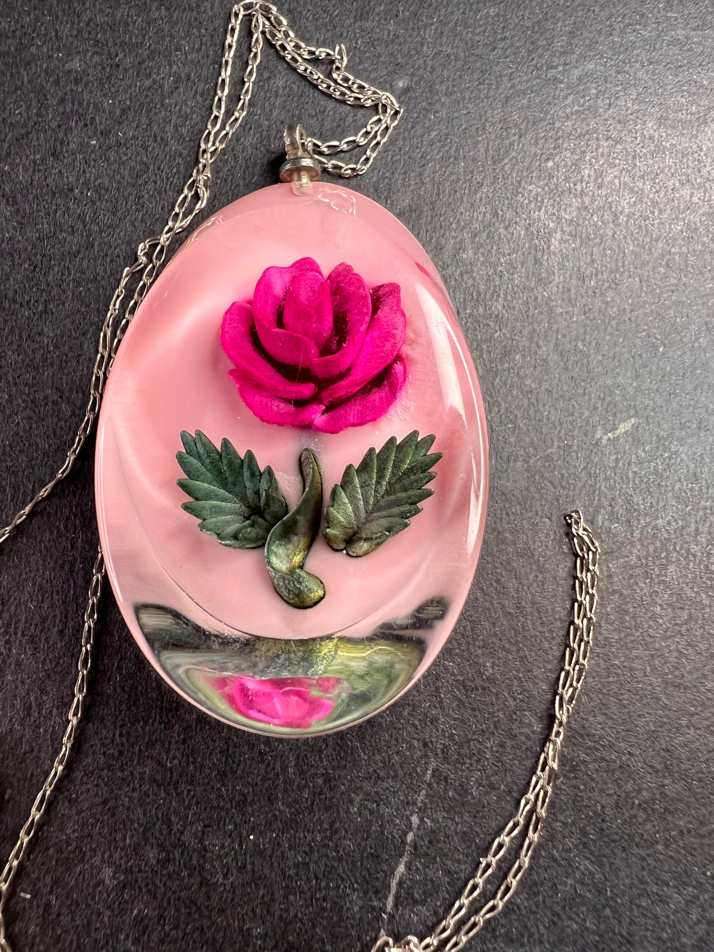Vintage reversed rose carving lucite pendant