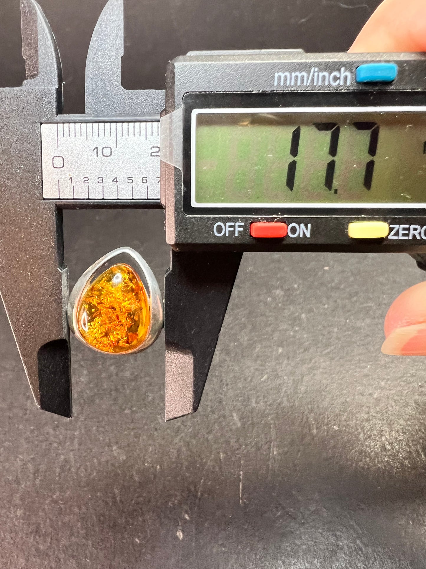 Sterling Silver Baltic Amber Ring Size 8 Teardrop Cabochon