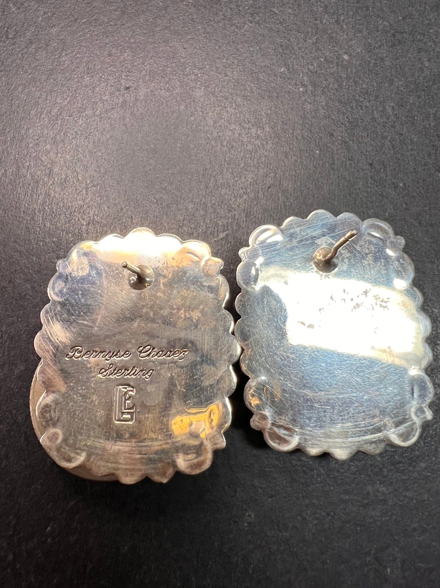 Signed Vintage Dead Stock Bernyse Chavez Sterling Turquoise Lapis Earrings