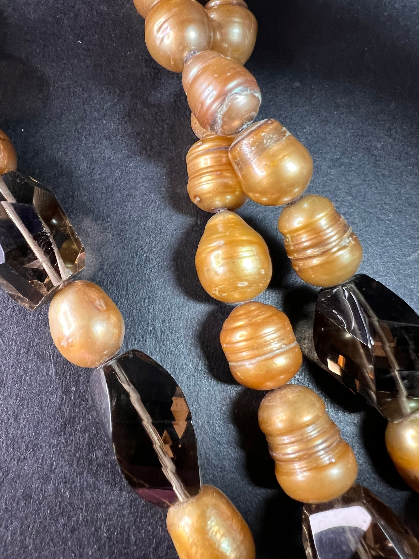 NEW smoky quartz and pearl multi strand necklace with sterling silver clasp