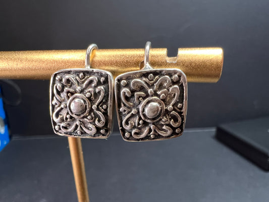 Vintage Mexican sterling silver ornate floral earrings