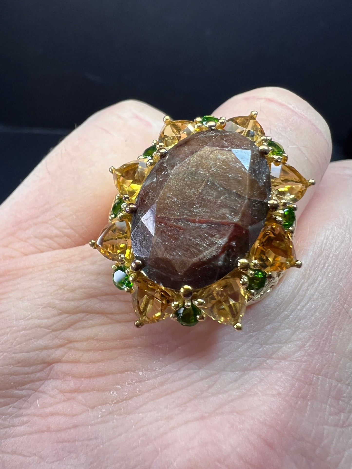 NEW chocolate sapphire multi gem cocktail ring in vermeil size 7