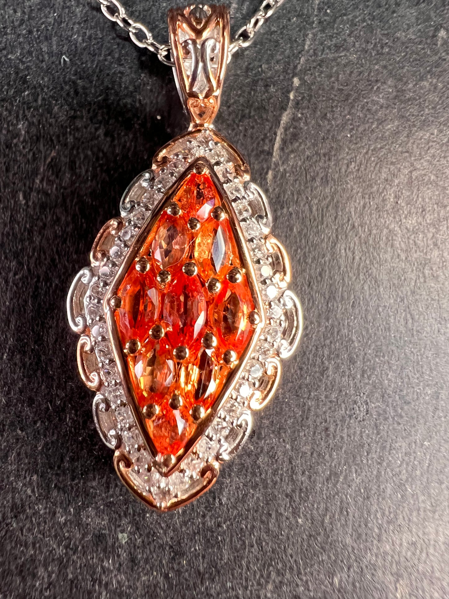 Padparadscha Sapphire Pendant | Sterling Silver Two-Tone | Gems by Valitutti