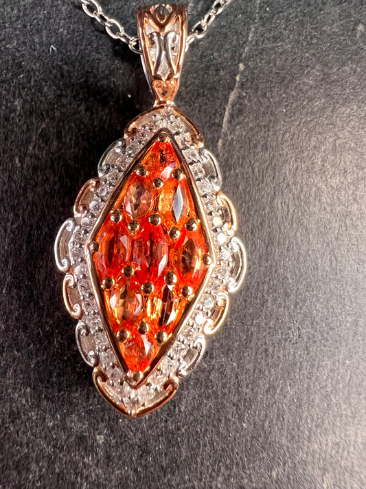 Padparadscha Sapphire Pendant | Sterling Silver Two-Tone | Gems by Valitutti