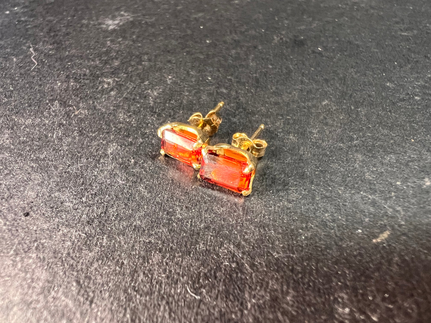 14k Gold Emerald-Cut Garnet Stud Earrings