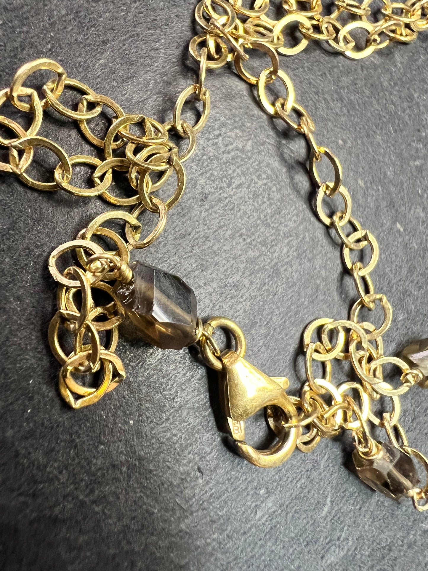 Gold Filled Smoky Quartz & Faceted Agate Drop Necklace 16–18”