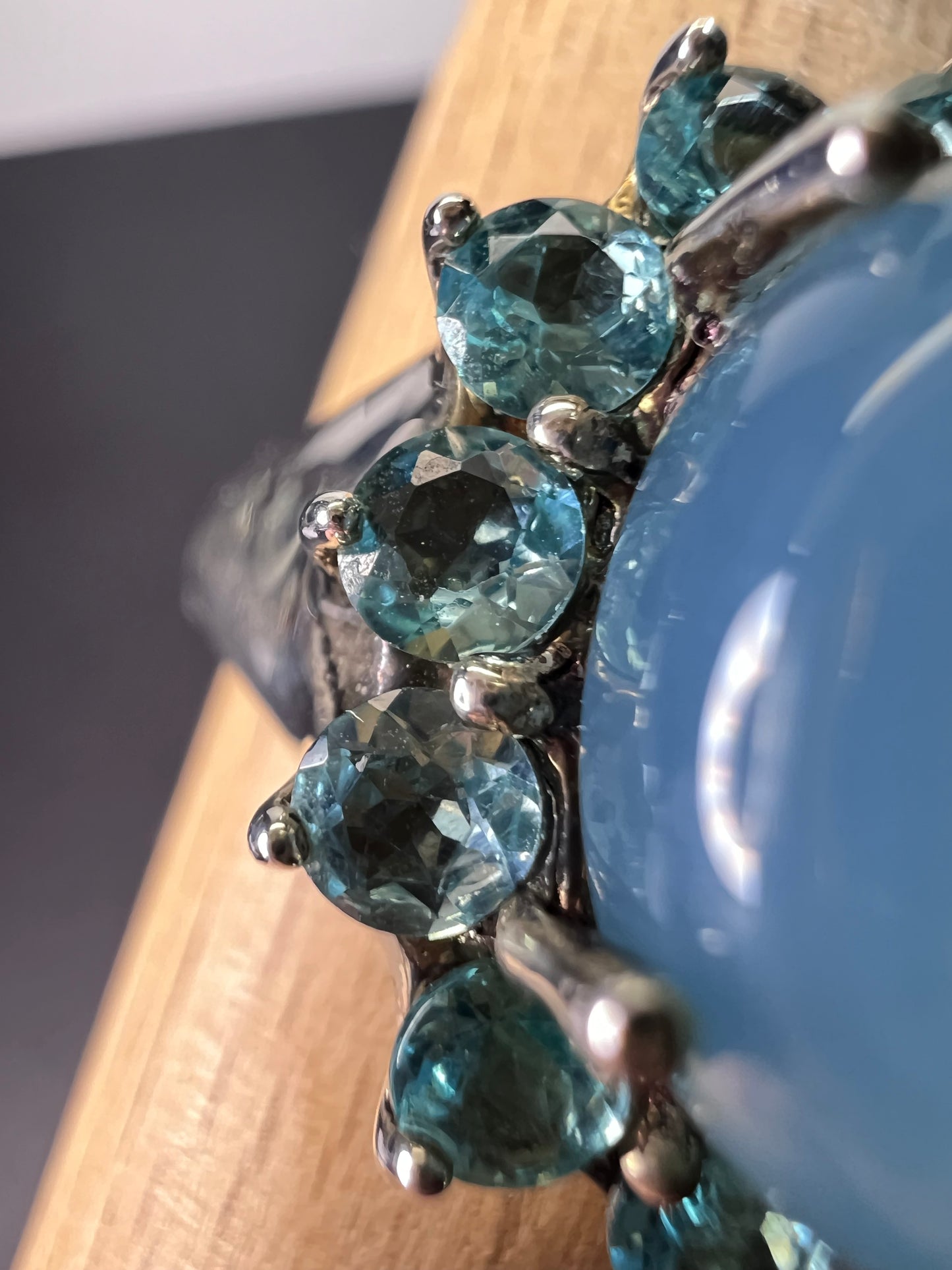 Blue chalcedony and apatite sterling ring size 10