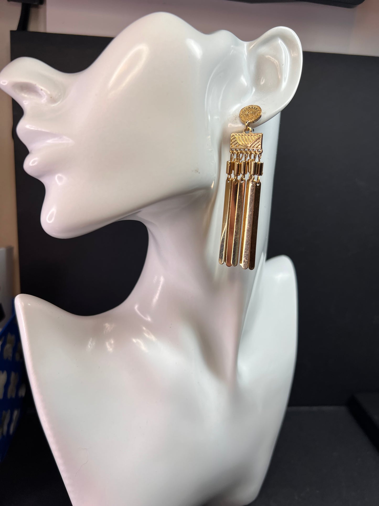 Vintage Gold Fringe Dangle Earrings – Retro MCM Style, Pre Owned