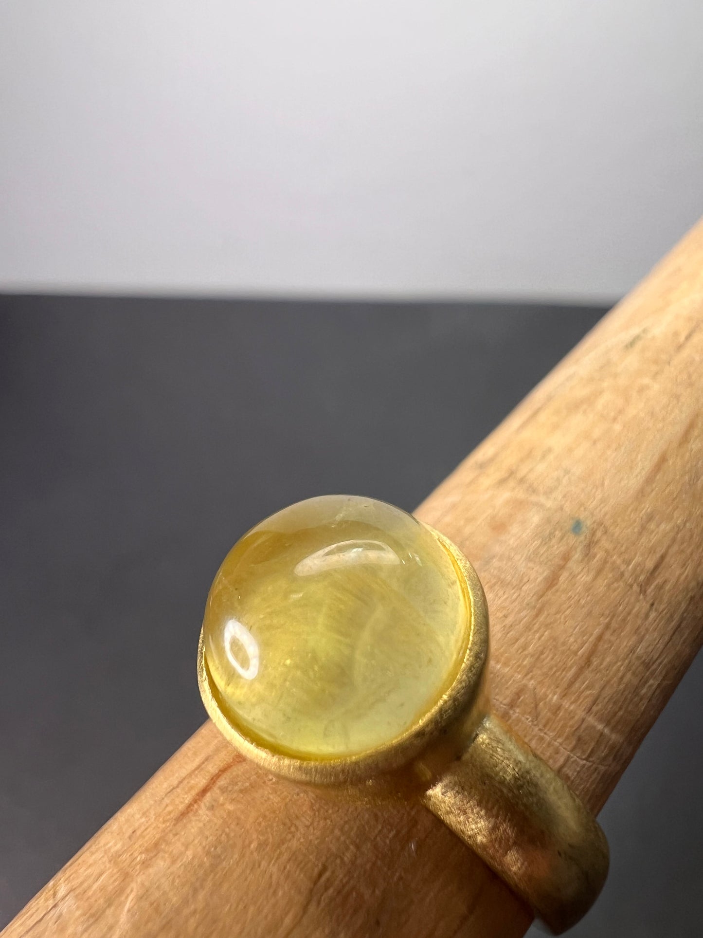 Prehnite brushed gold over sterling silver ring size 7