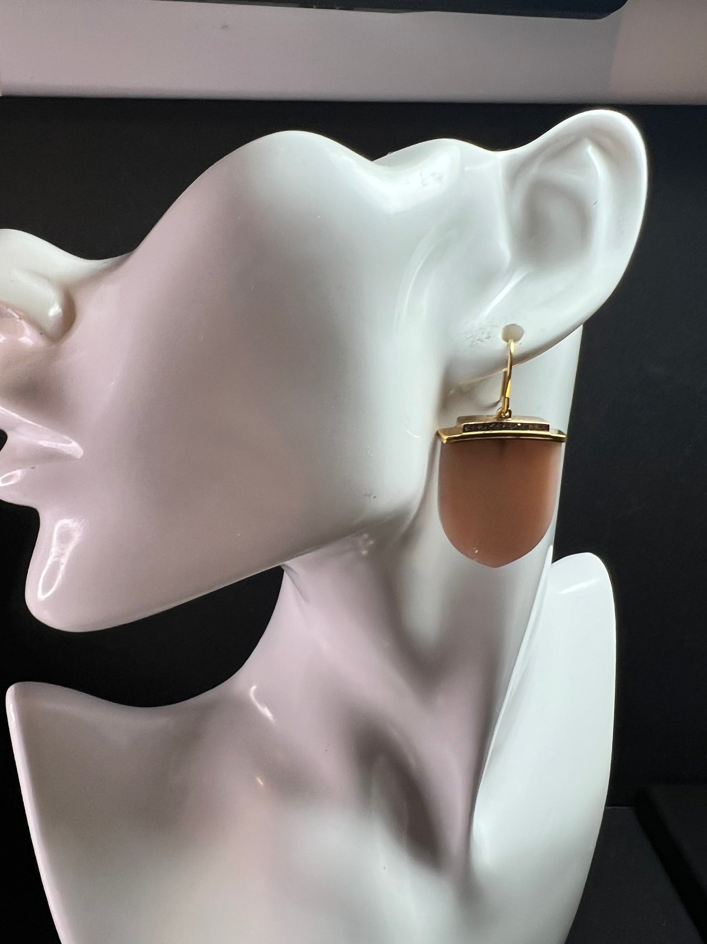 NEW Carol Brodie Rarities Peach Moonstone Diamond 925 Vermeil Earrings