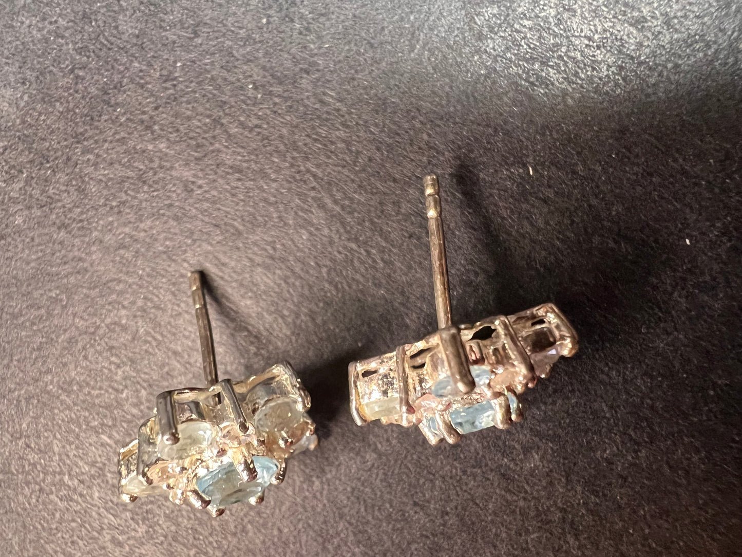 Vintage blue topaz and cz sterling silver snowflake stud earrings