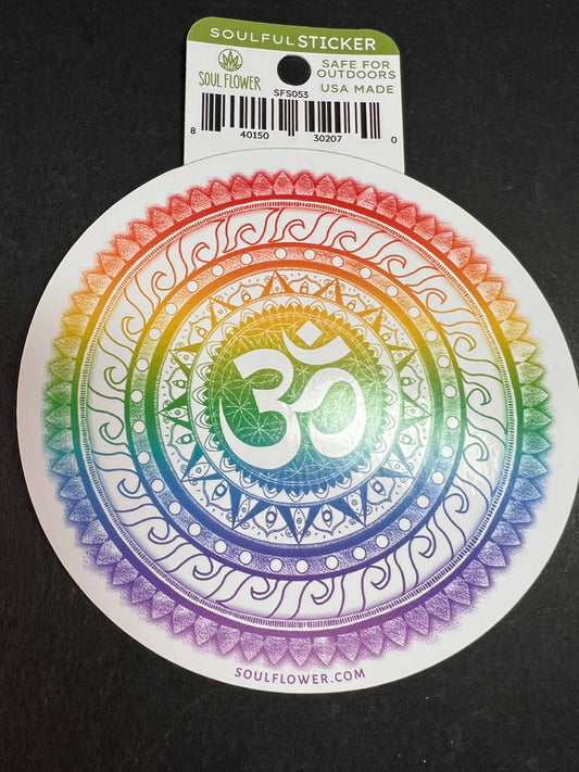 Soul Flower Rainbow Mandala Om Sticker – Outdoor Safe Vinyl Decal