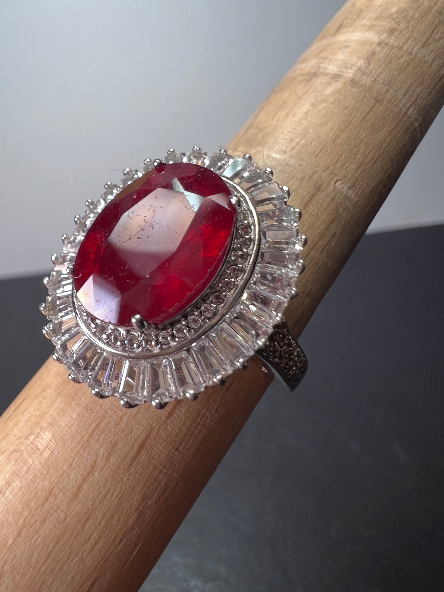 Niassa Ruby (FF) and White Zircon Ballerina Ring in Platinum Over Sterling Silver 10.00 ctw size 9