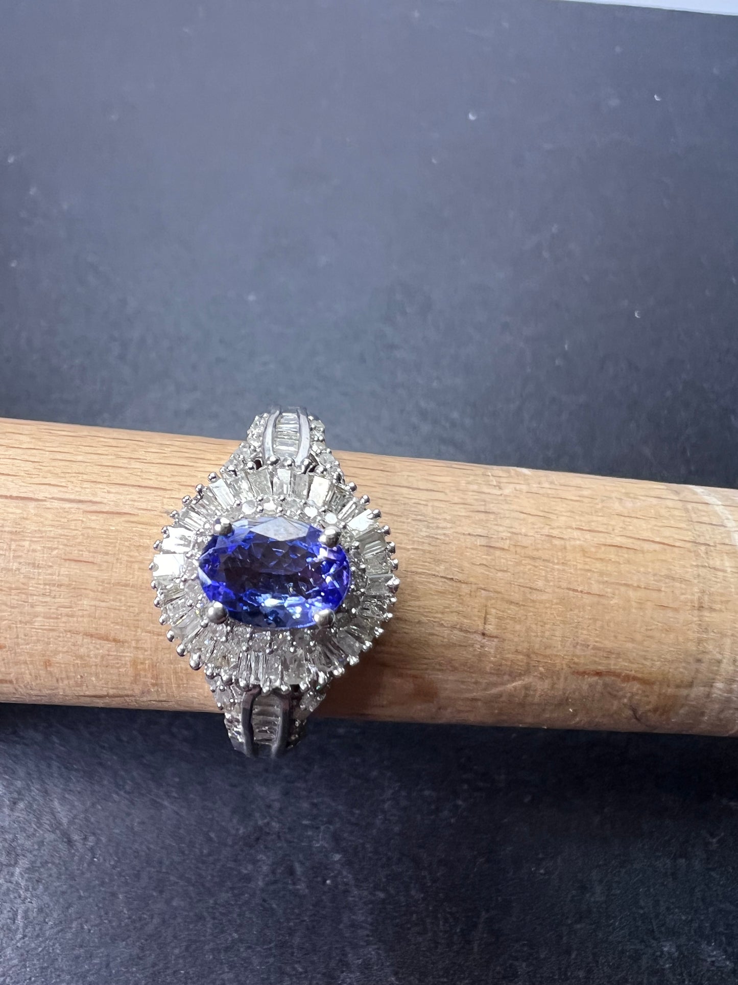 AAA Tanzanite and Diamond  Double Halo Ring in Platinum Over Sterling Silver, Oval Engagement Ring size 10