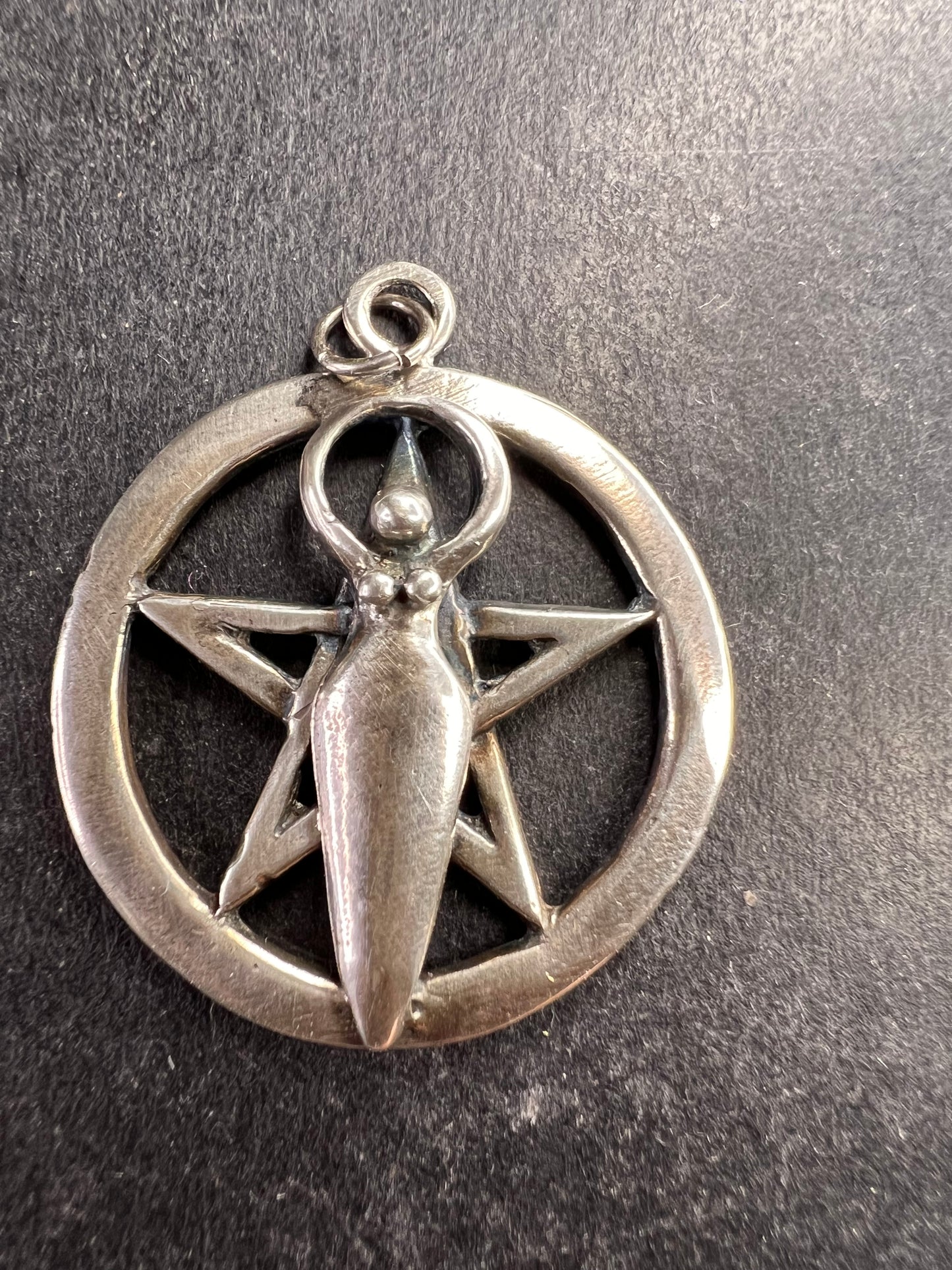 Sterling Silver Goddess Pentagram Pendant Dead Stock Vintage Pagan Wiccan Jewelry