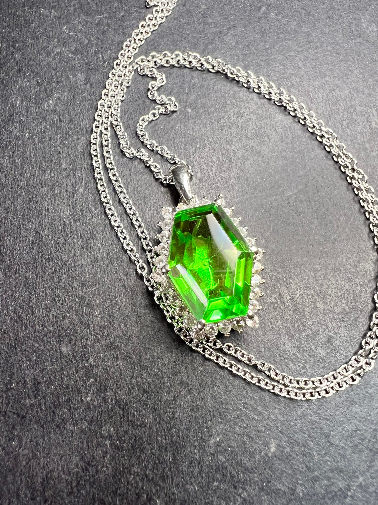 NEW Chartreuse Quartz & White Zircon Pendant Necklace 20” 16.15ctw