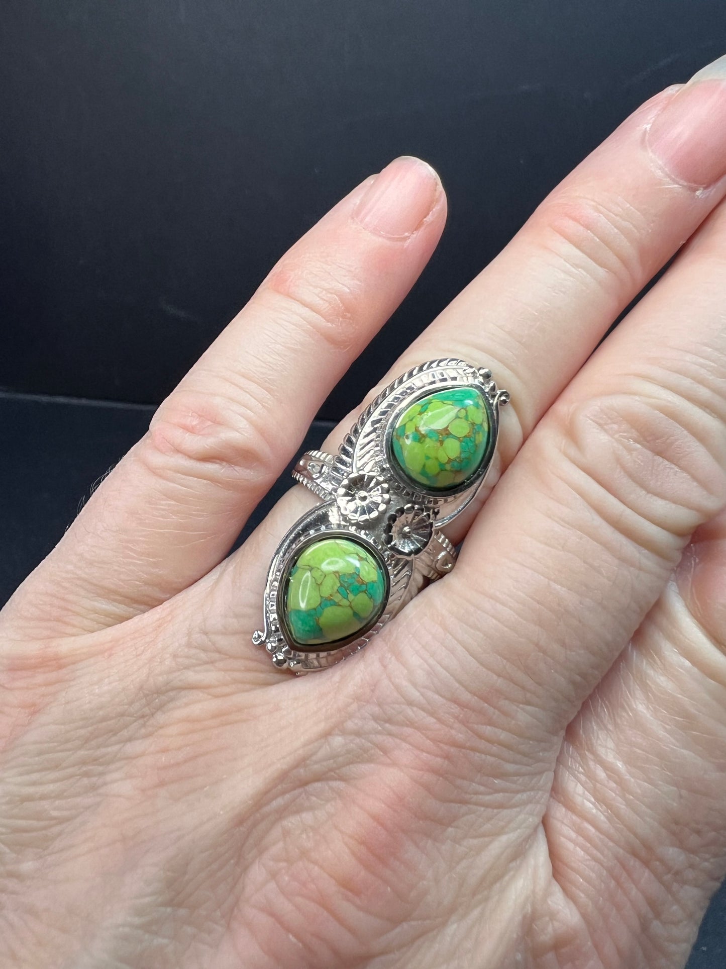 NEW green Mojave turquoise stainless steel ring size 7