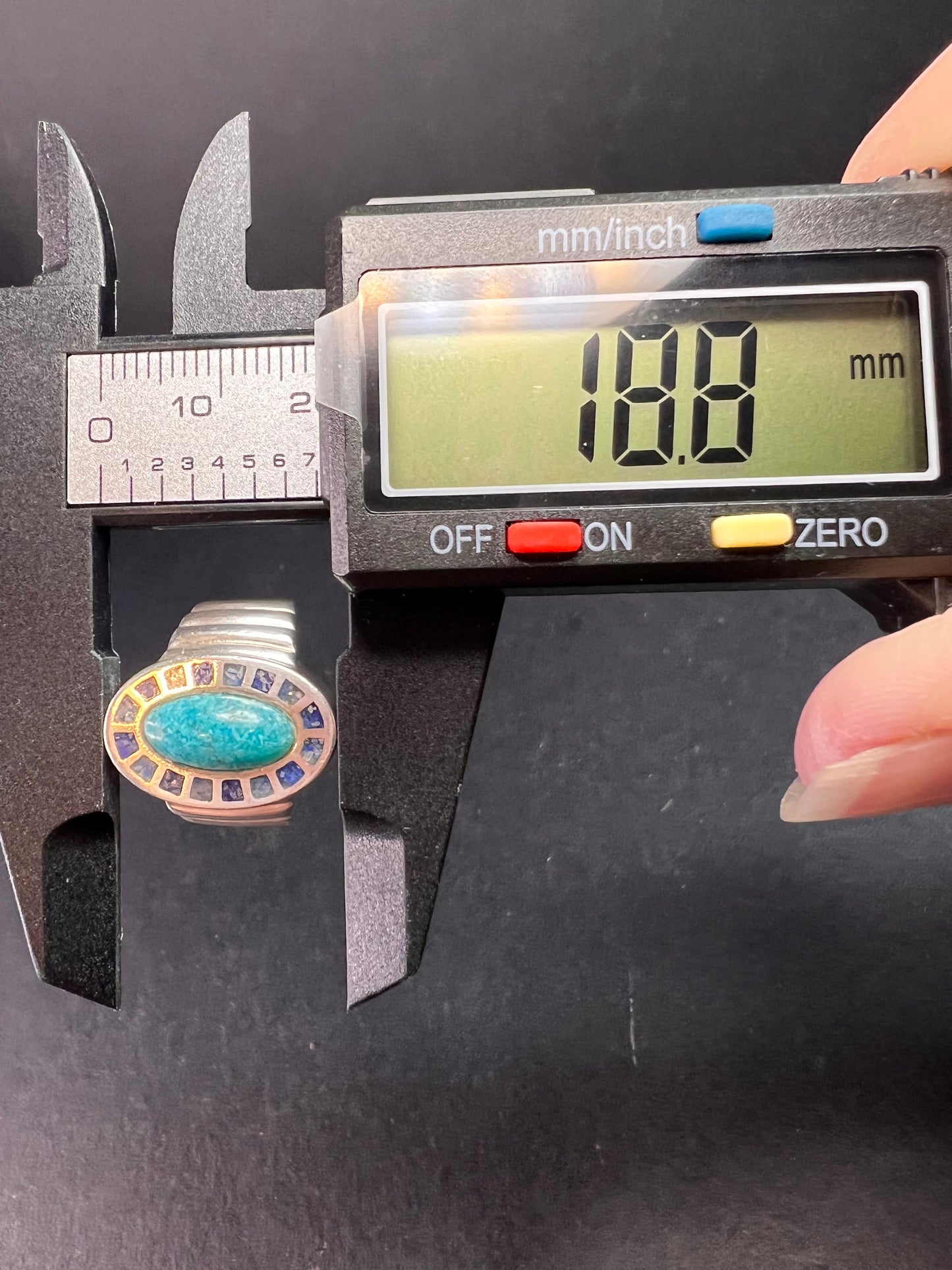 Vintage Sterling Silver Coleman Co. Turquoise & Lapis Mosaic Inlay Ring – Size 7