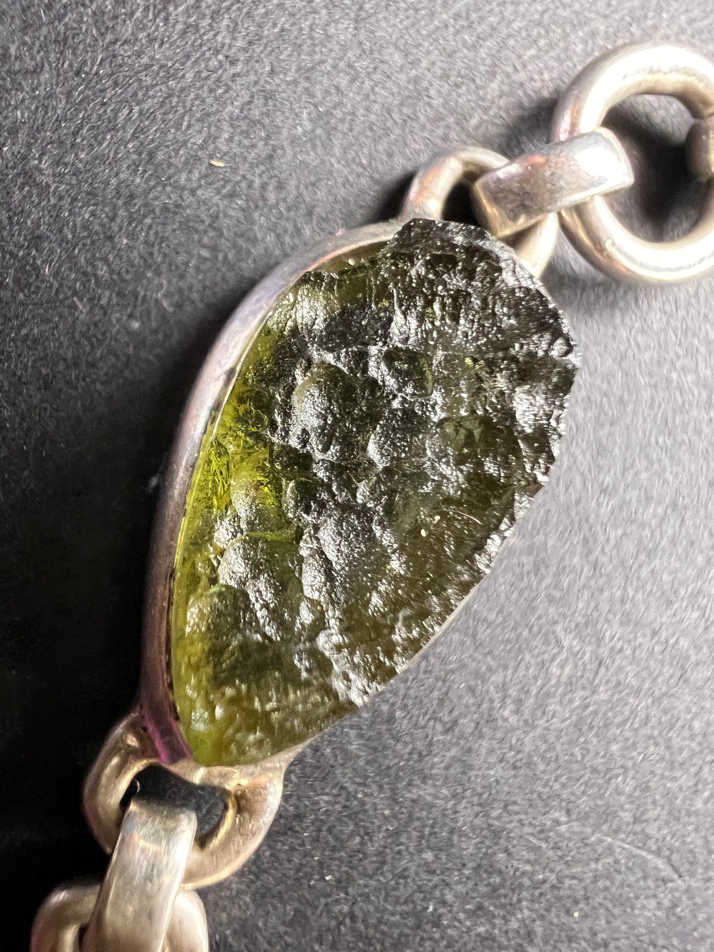 SOLD NEW Moldavite old stock sterling silver toggle bracelet