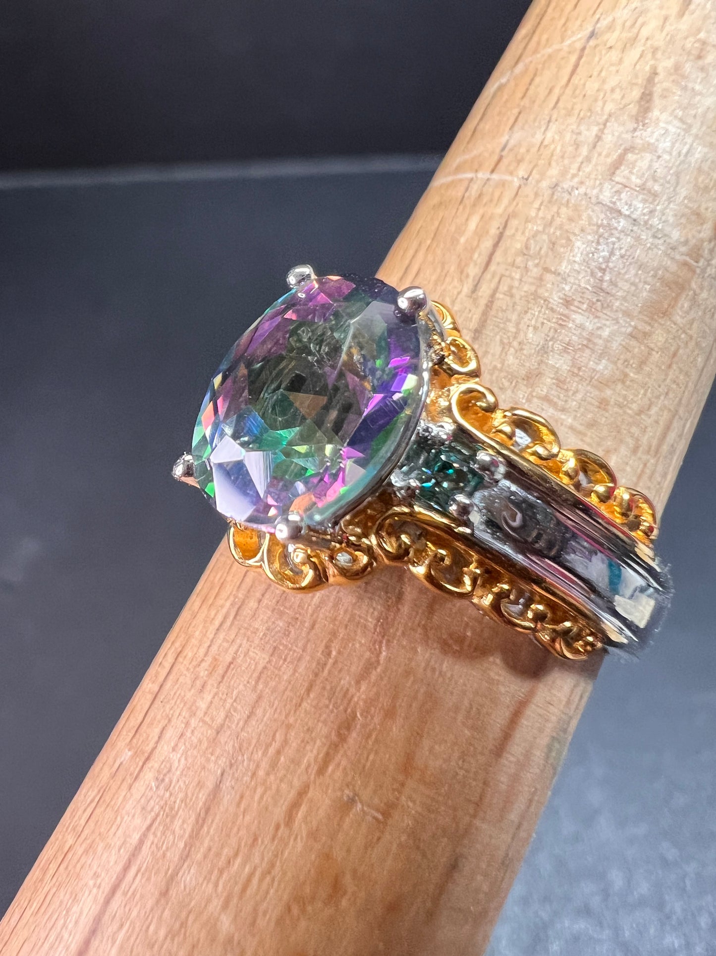 NEW green mystic topaz two toned sterling silver ring size 8