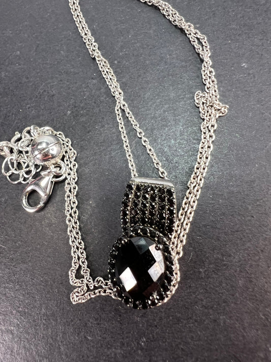 Black spinel pendant and chain necklace in rhodium over sterling silver