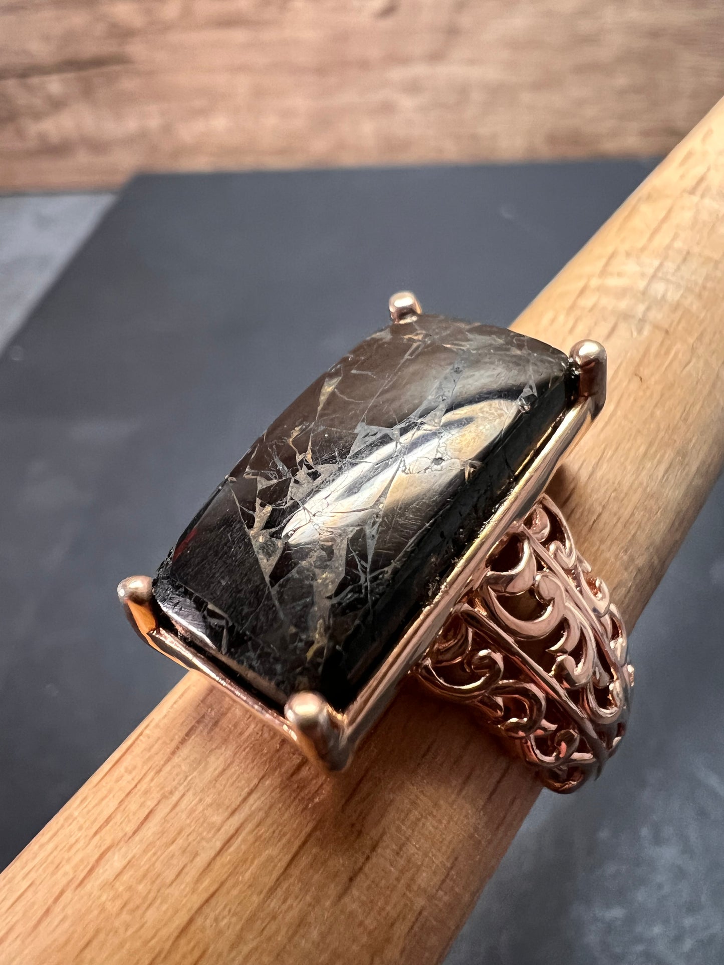 NEW Shungite in Matrix rose gold over copper ring size 9