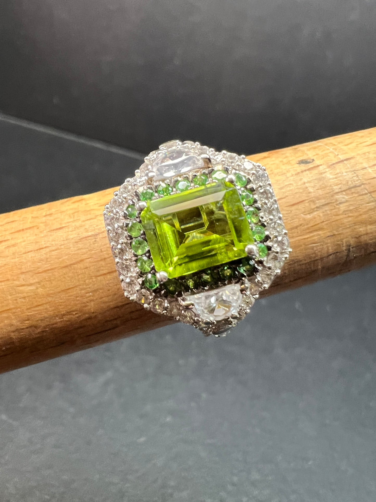 NEW Peridot Tsavorite Zircon Halo Ring 4.30ctw Sz 8