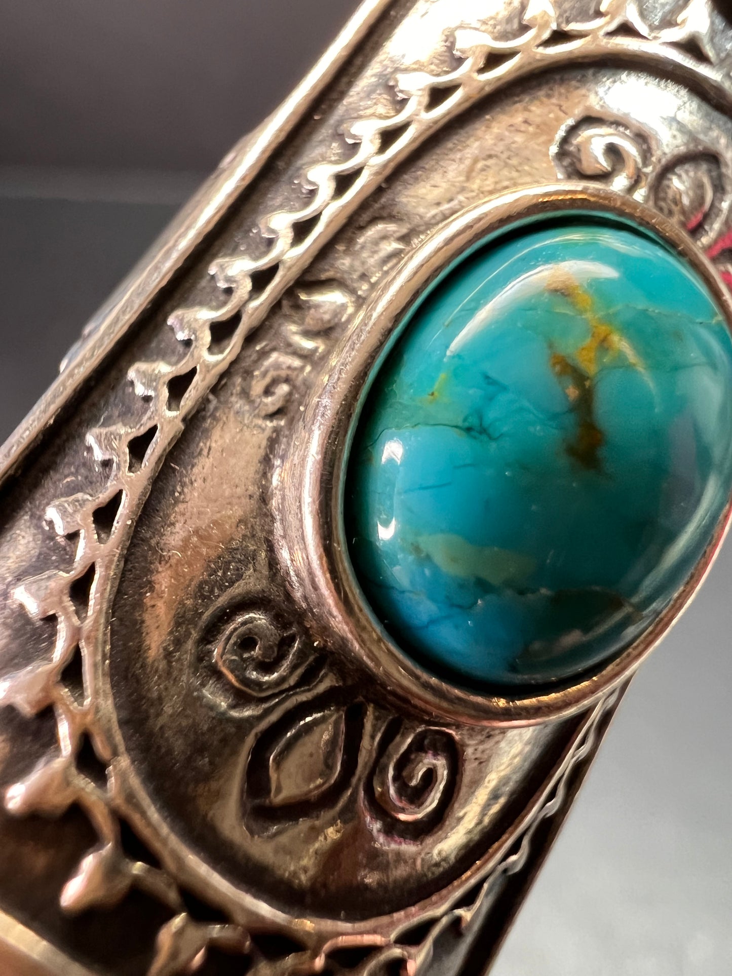 Vintage DIDAE Sterling Silver Kingman Turquoise Shield Ring – Size 7