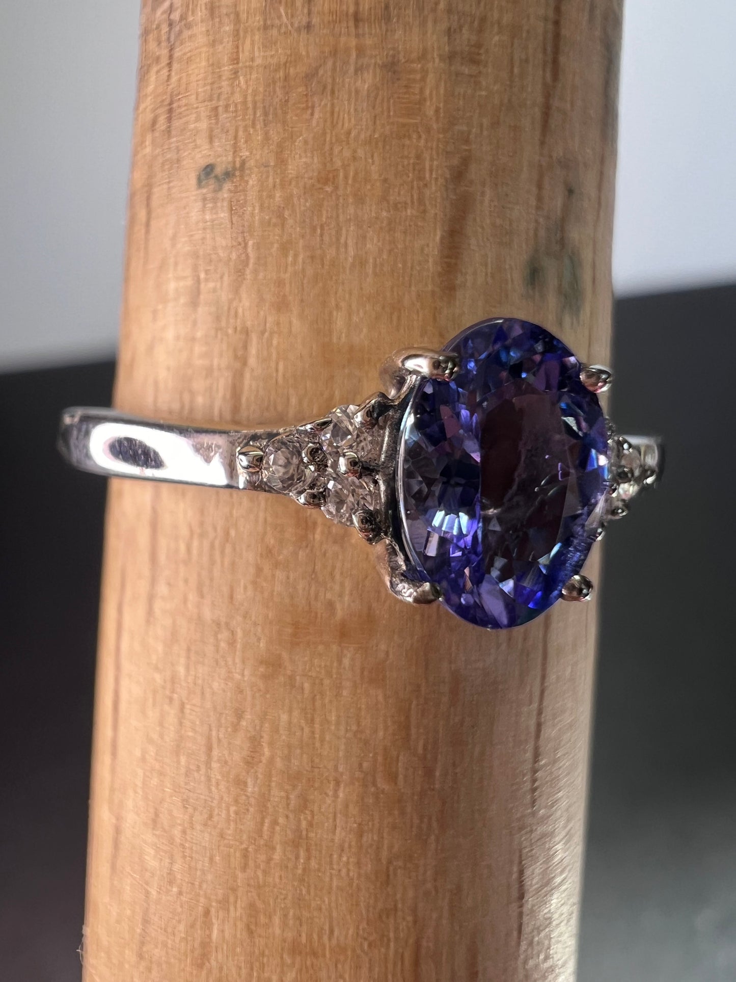 Tanzanite, Cambodian Zircon Ring in Platinum Over Sterling Silver, Fashion Rings For Women 1.10 ctw size 9