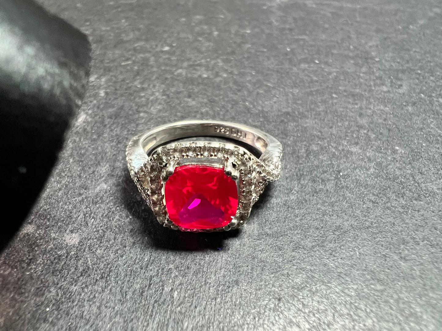 Sterling Silver Lab Ruby Halo Ring Size 7 DHJ 925