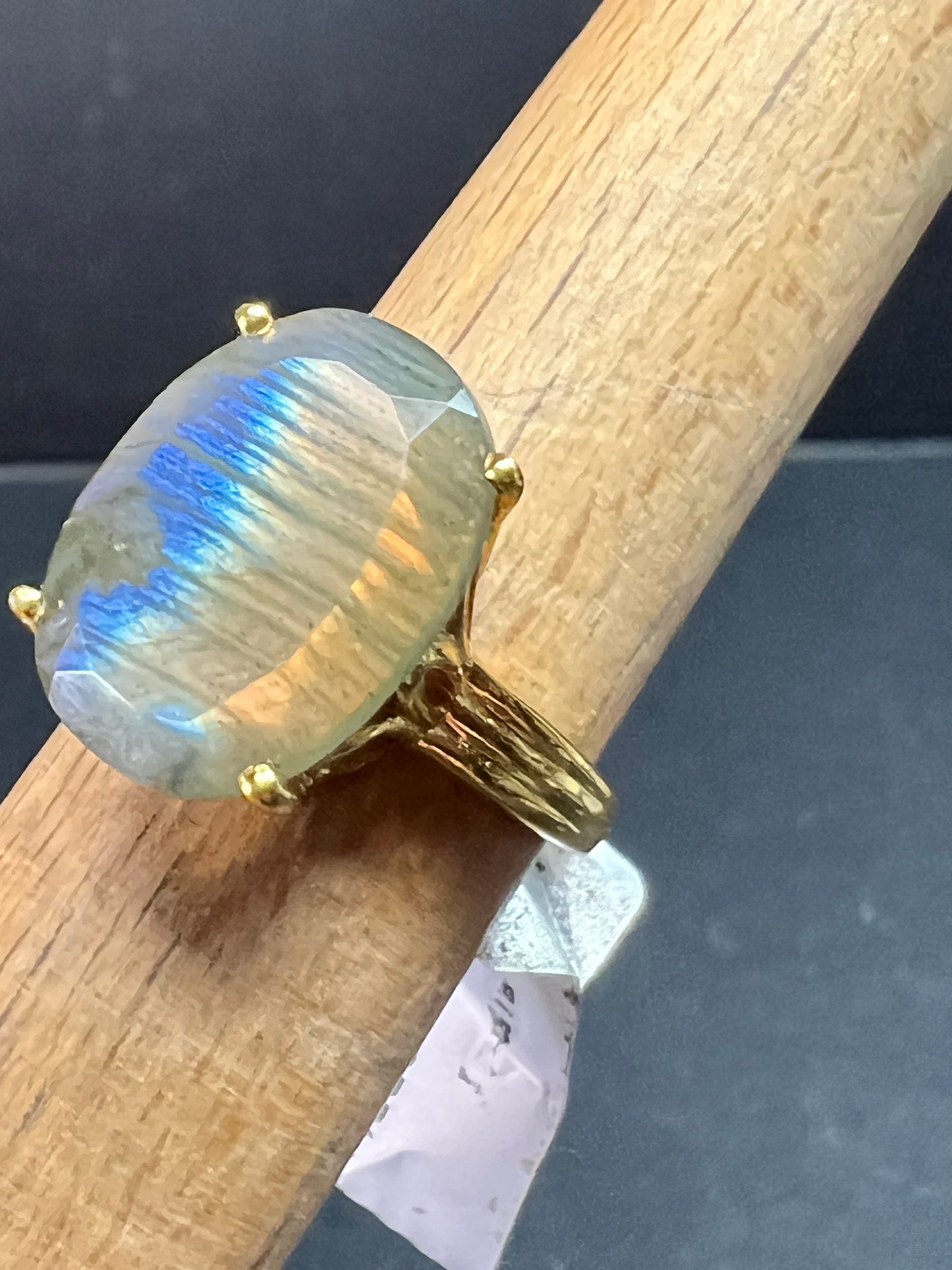 NWT Labradorite Gold Over 925 Sterling Ring Size 7 16x11mm Oval