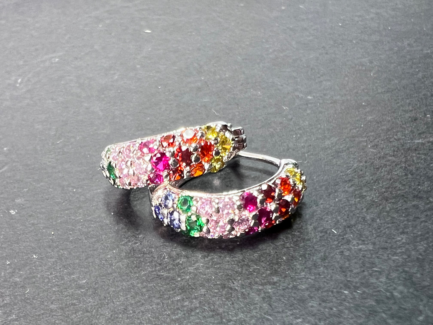 Ruby, tanzanite and multi color ca silver hoop earrings