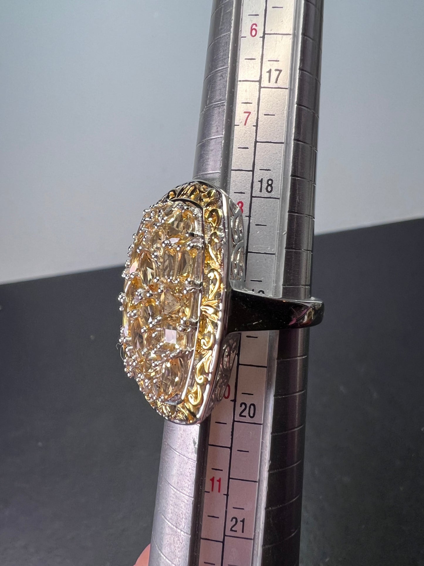 Big huge golden topaz two toned cocktail ring size 9