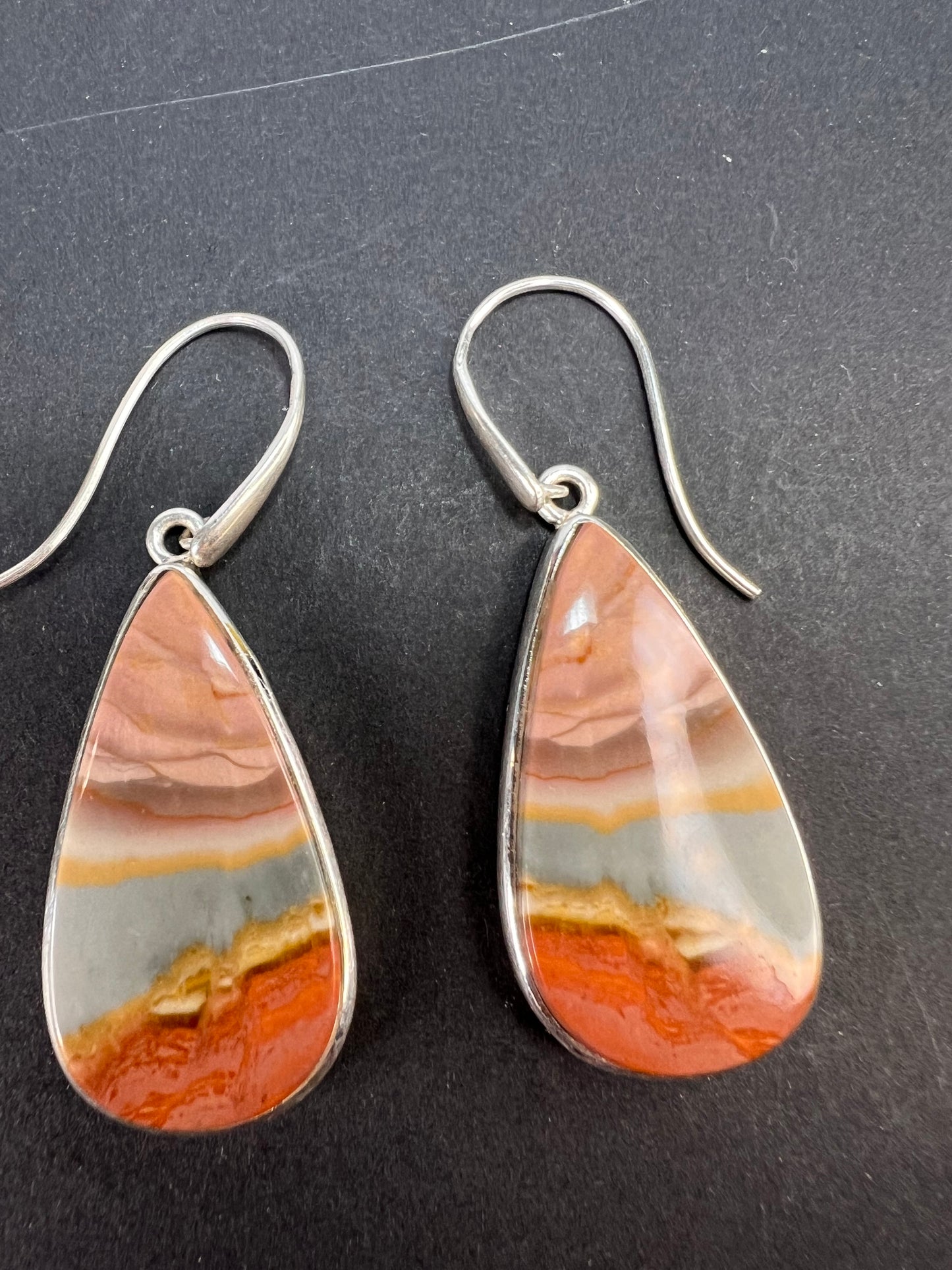 NEW Polychrome Jasper teardrop sterling silver dangle earrings 11.37 grams