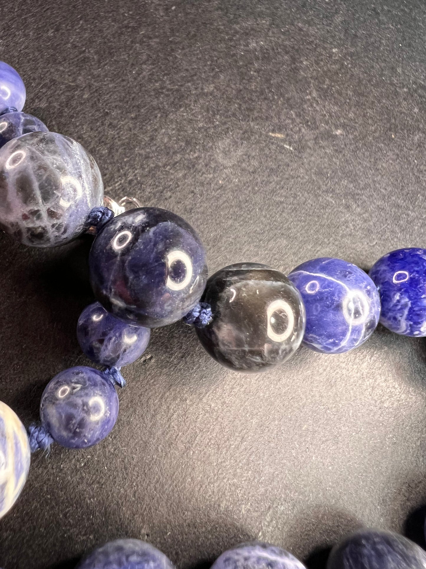 NEW sodalite and hematite necklace with sterling silver clasp