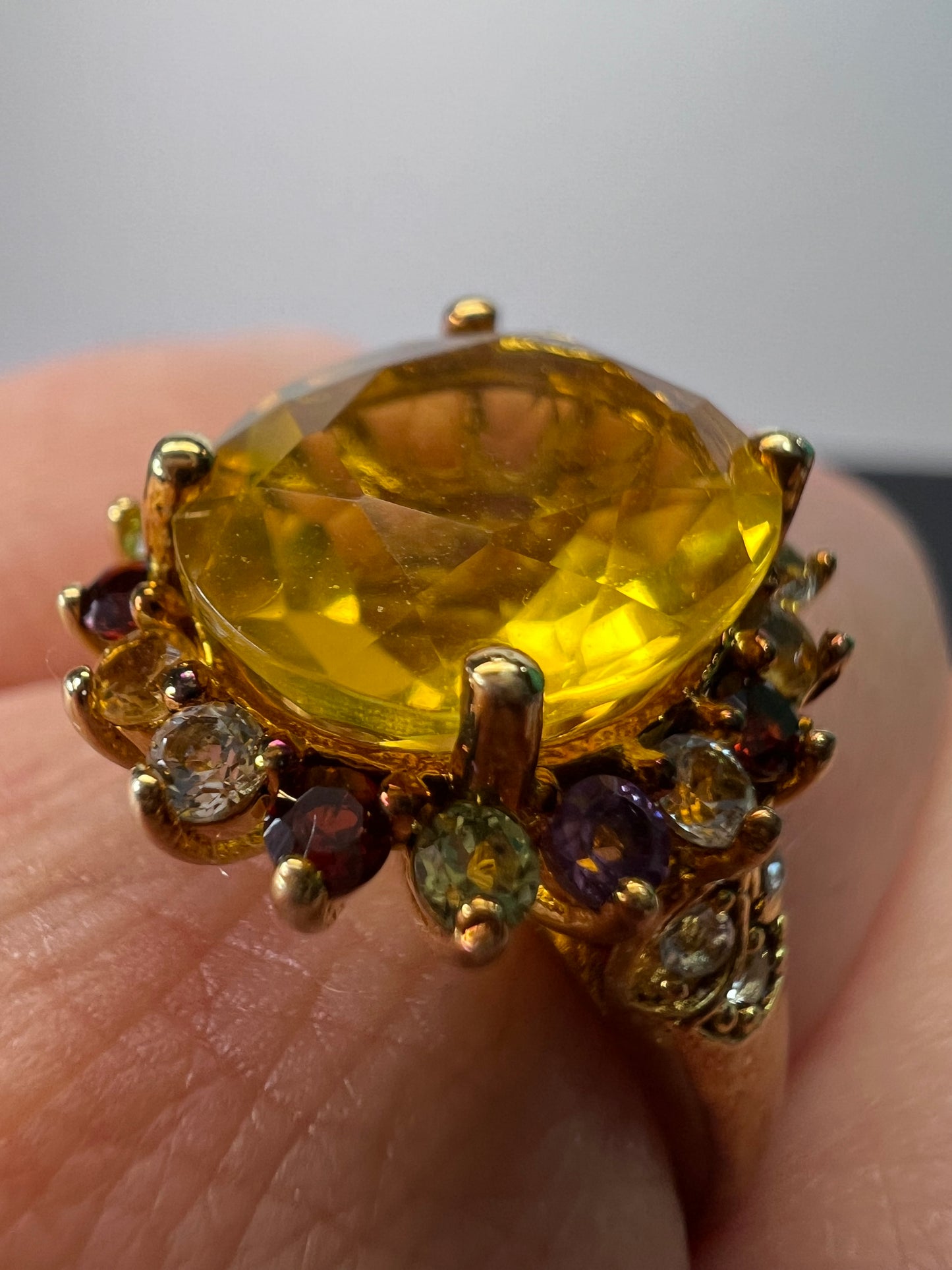 Yellow topaz multi stone gold over sterling silver halo cocktail ring size 8