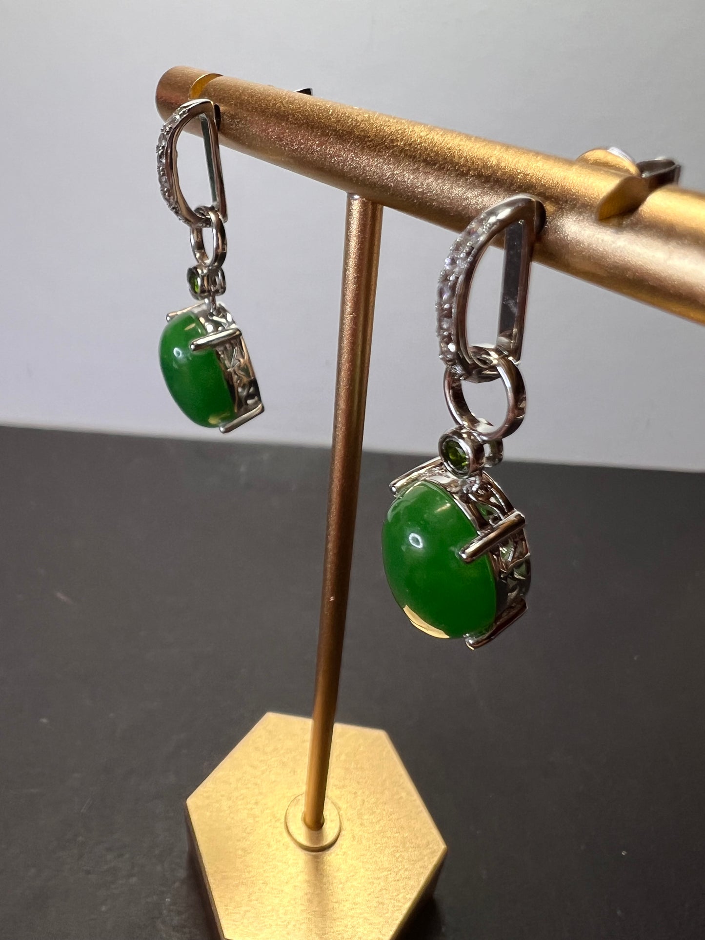 Jade and chrome diopside sterling silver earrings