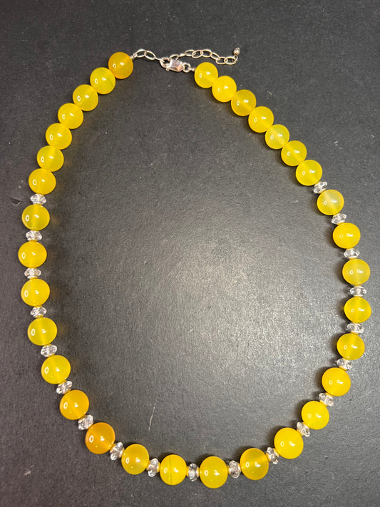 NEW Yellow chalcedony and quartz Sterling silver necklace