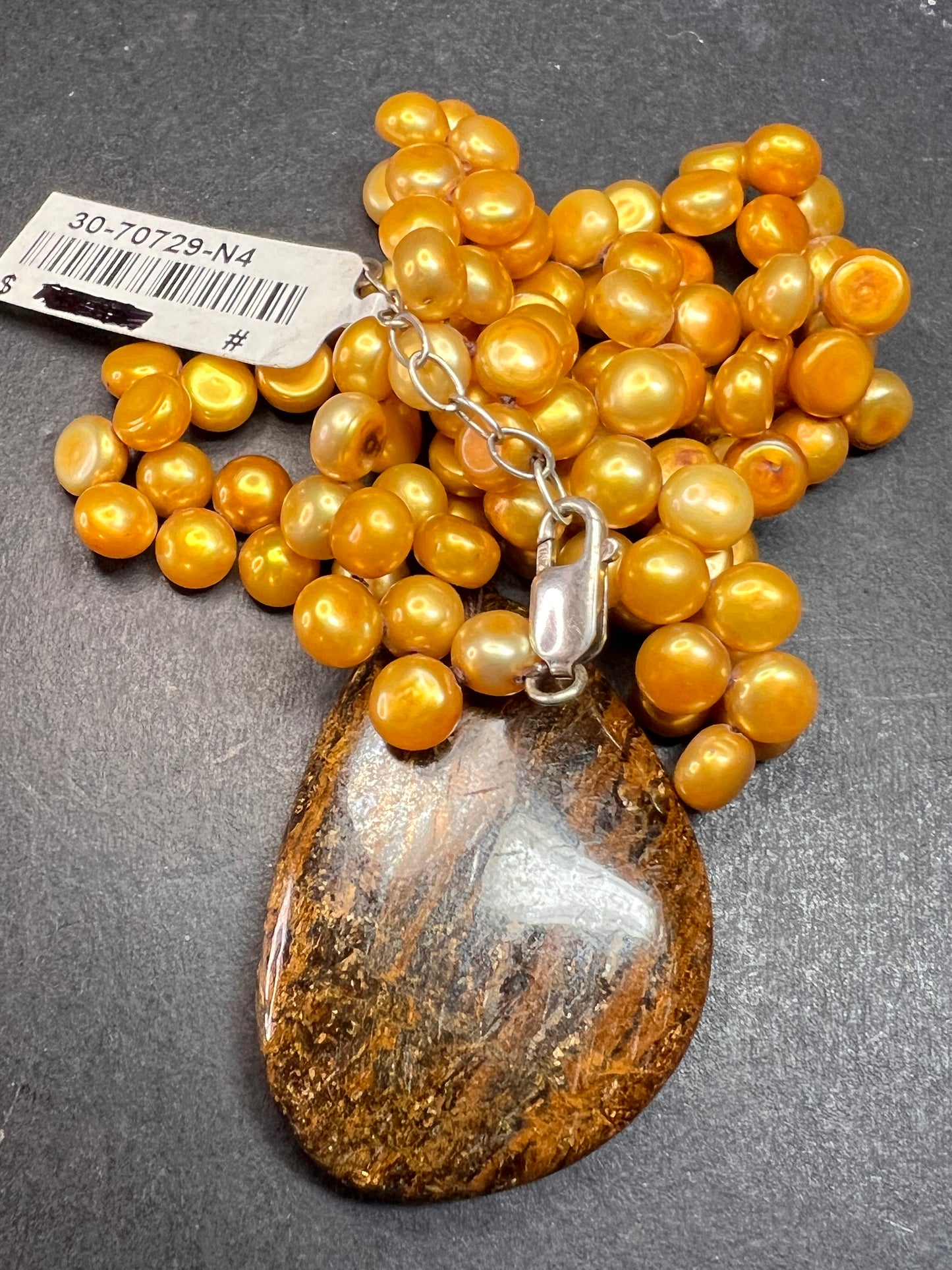 NEW freshwater pearl and bronzite necklace with sterling silver clasp