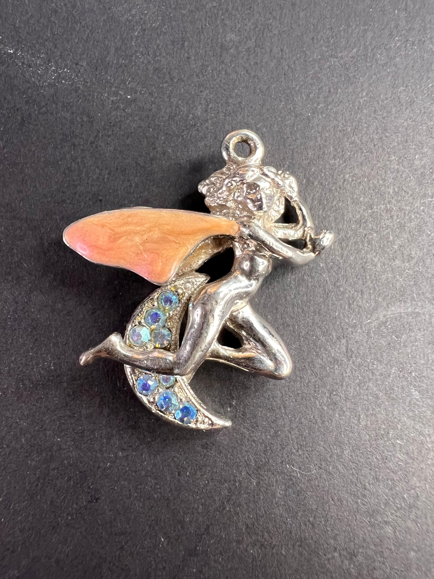 Vintage Kirk’s Folly Fairy Moon Pendant Aurora Borealis Rhinestones