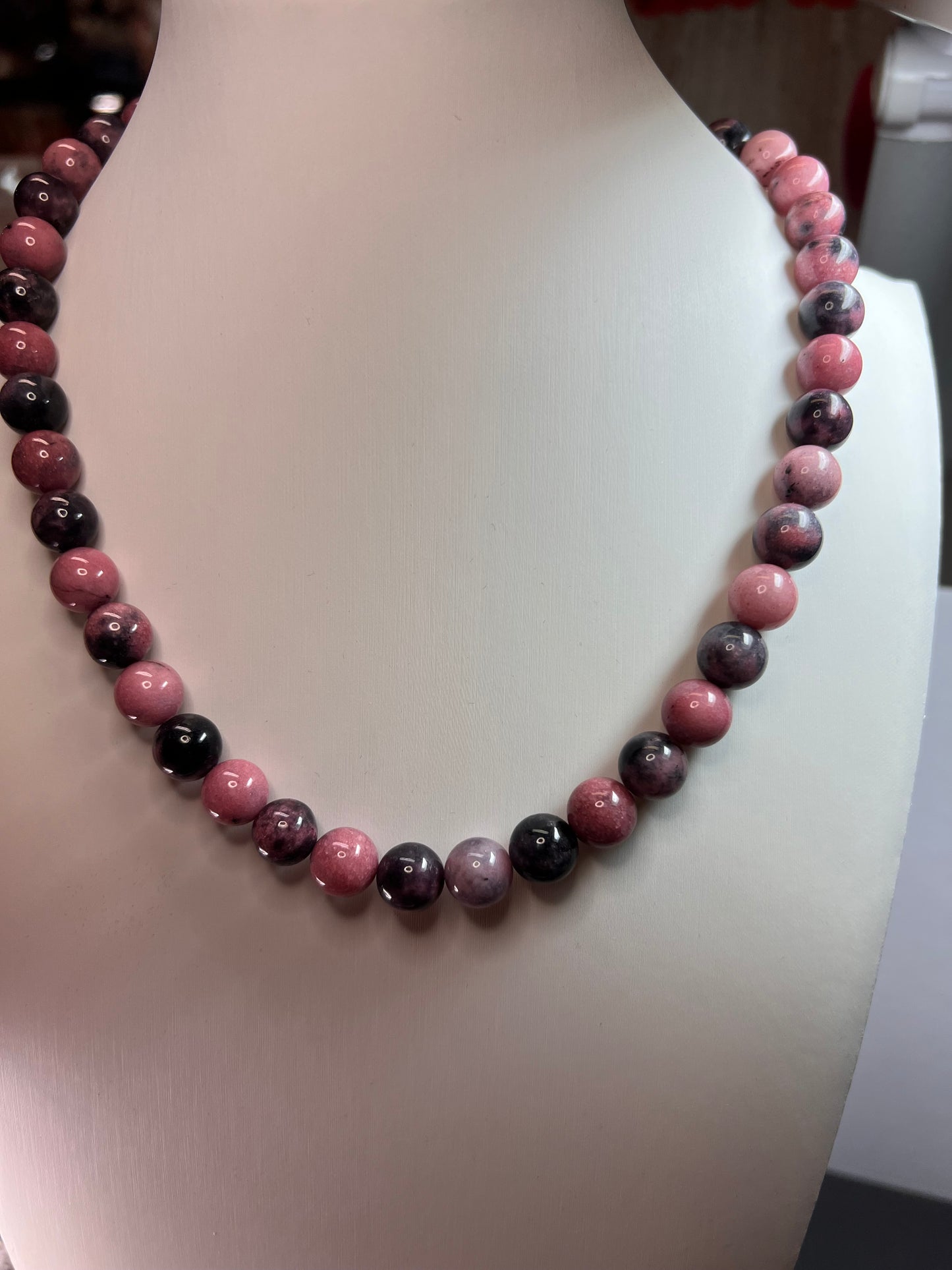 Rhodonite beaded necklace with sterling silver clasp *NEW*