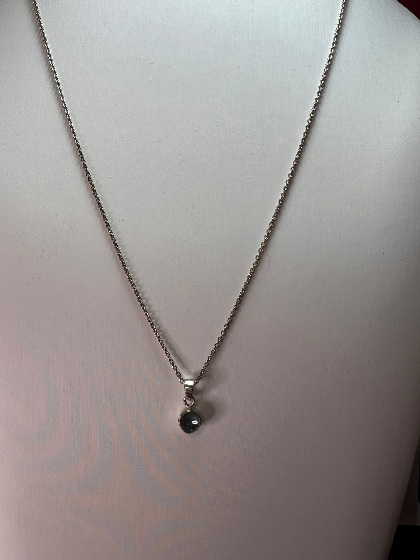 Blue polki diamond pendant and chain necklace in sterling silver