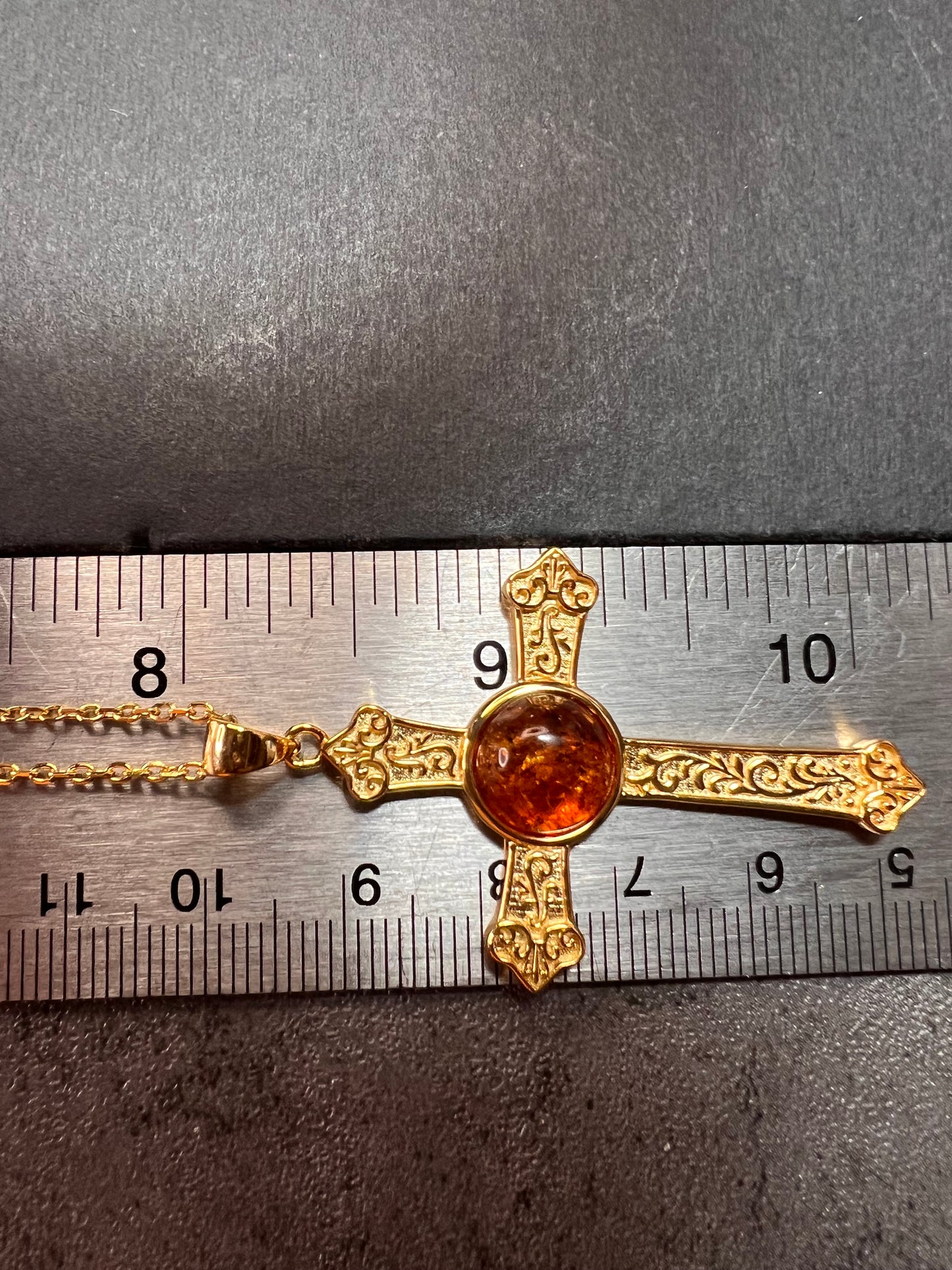 NEW Baltic Amber cross pendant in gold over sterling silver