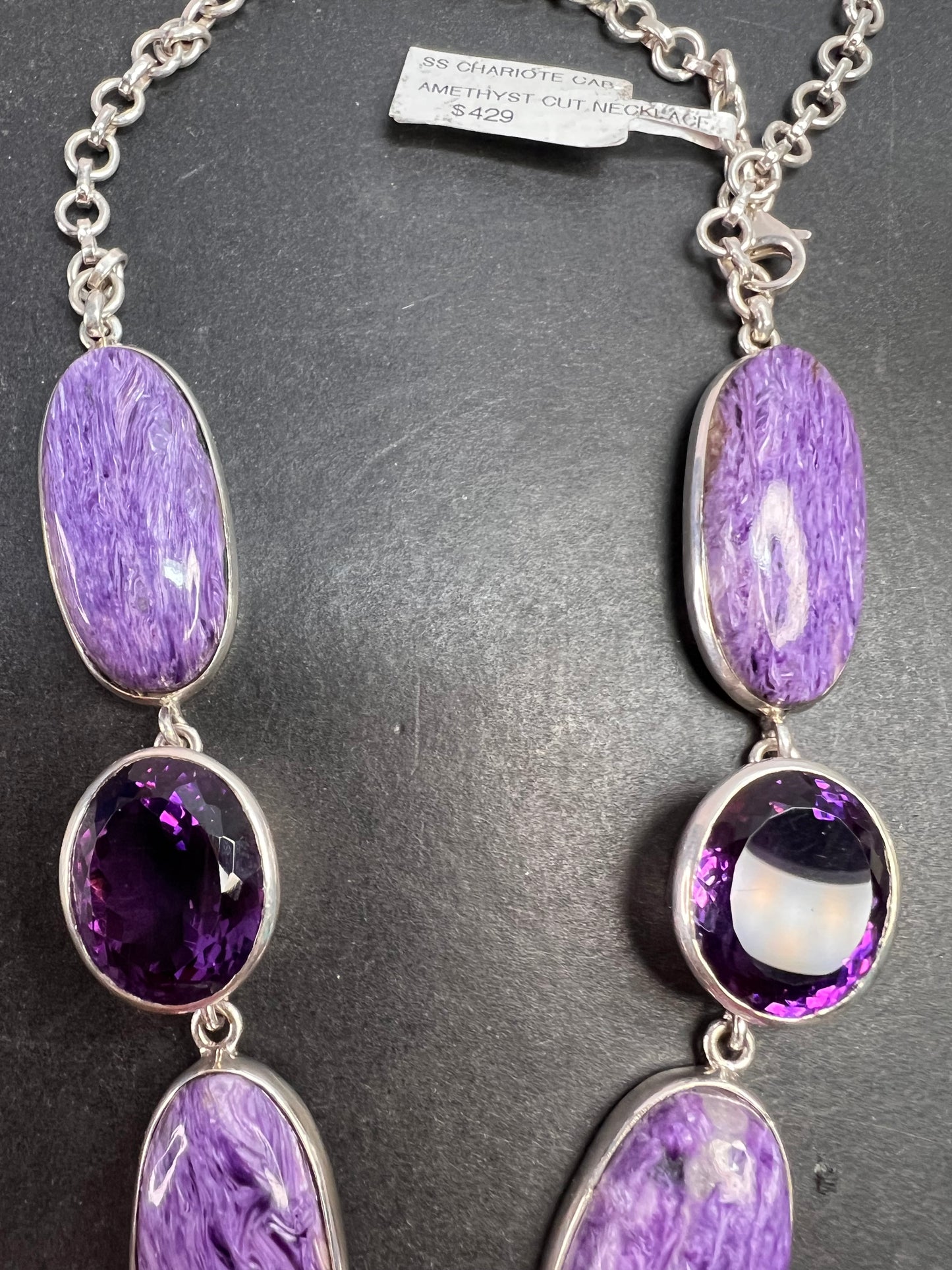 NEW Charoite and amethyst sterling silver necklace