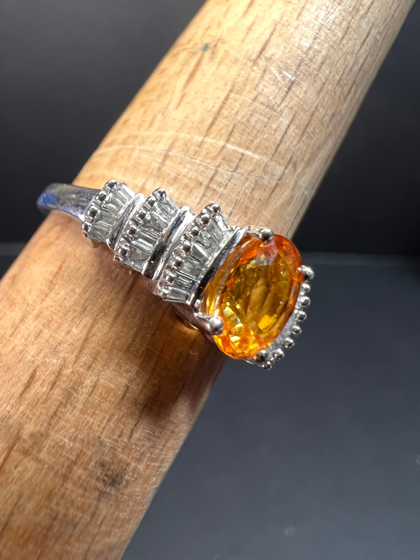 14k white gold yellow sapphire and diamond ring size 7