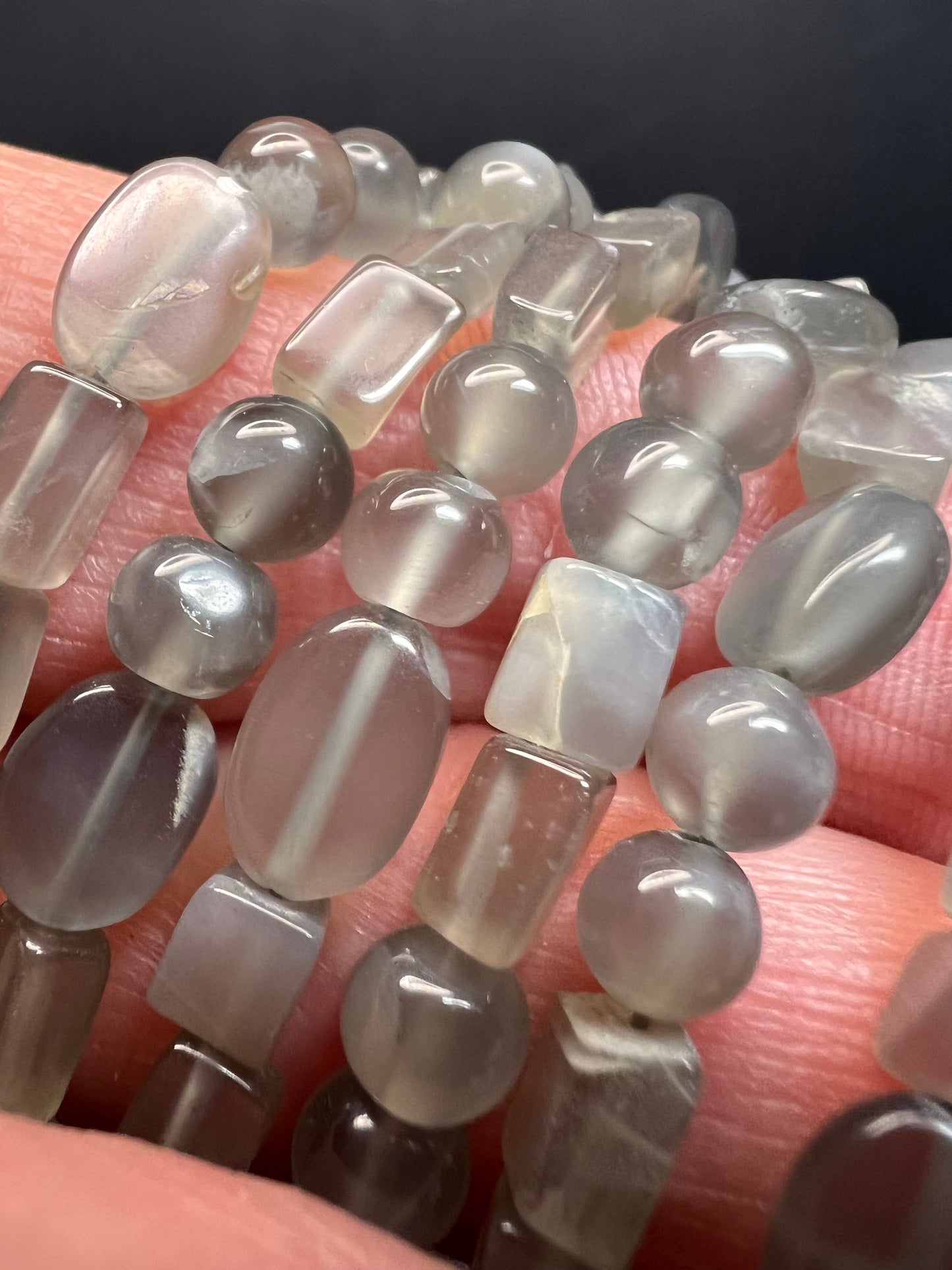 NEW Nate & Etan grey moonstone triple strand necklace with sterling silver clasp