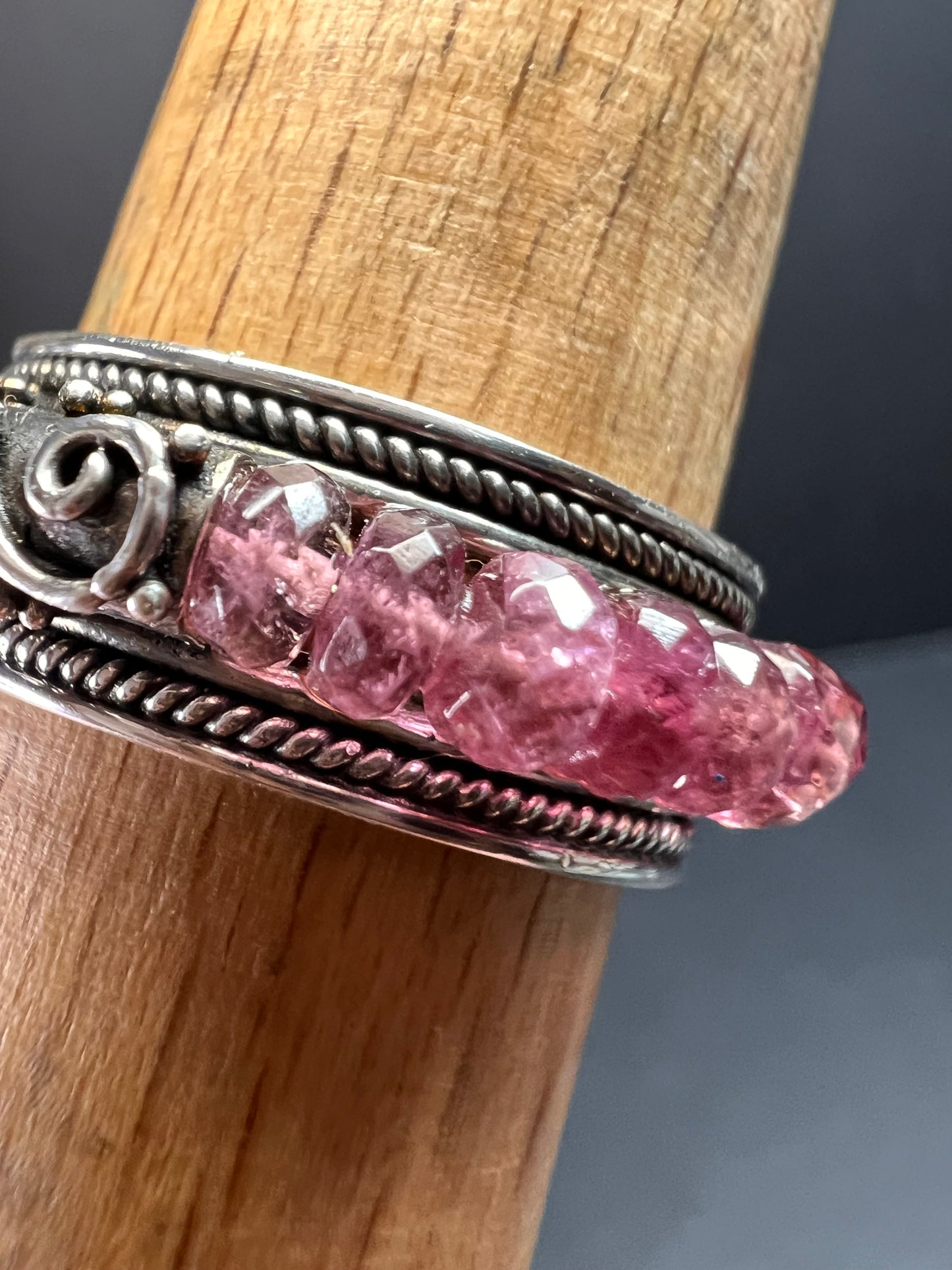 Vintage Suarti pink tourmaline Bali sterling silver 18k gold ring size 9