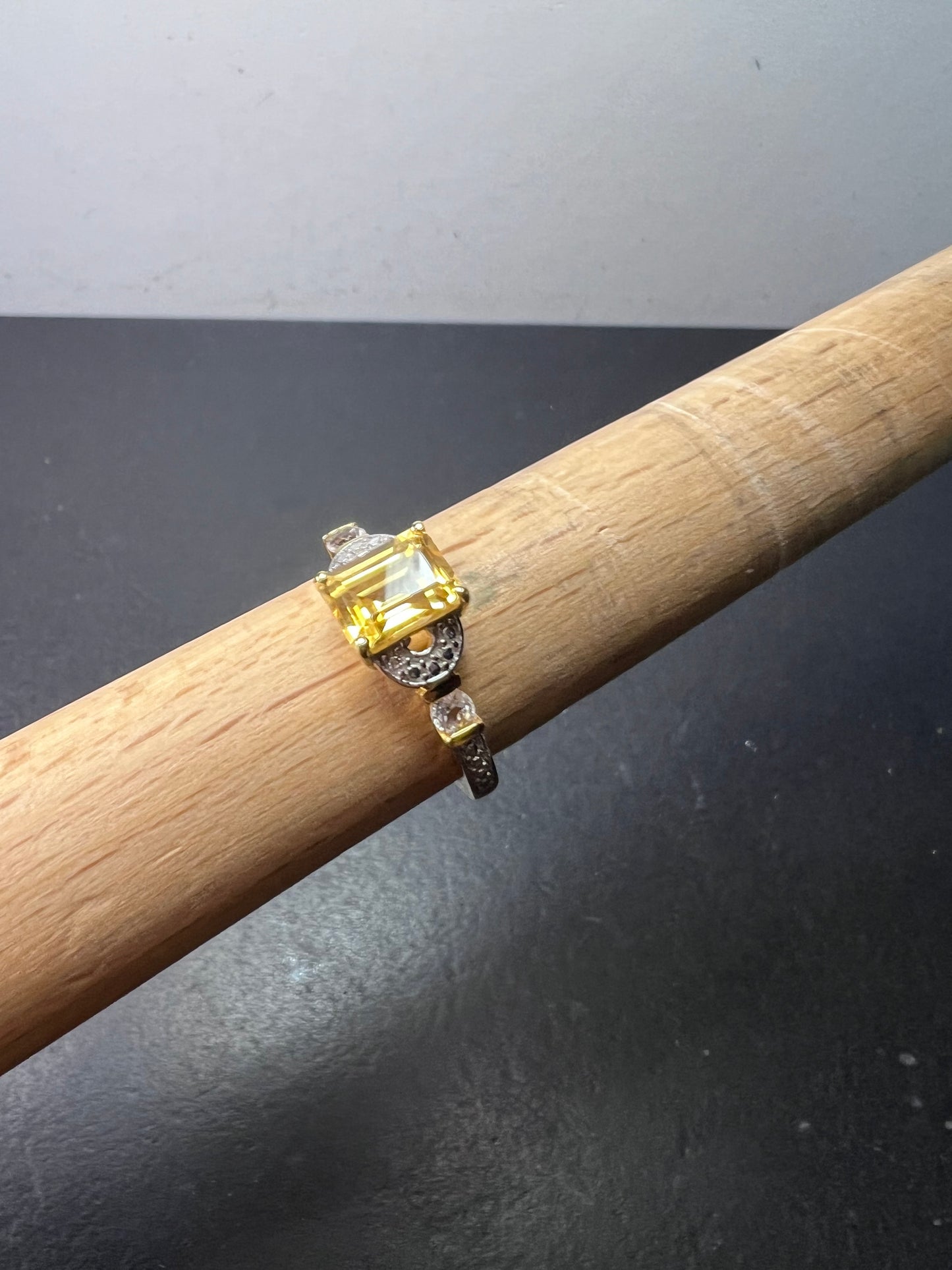 Citrine and white topaz ring in gold over sterling silver size 9