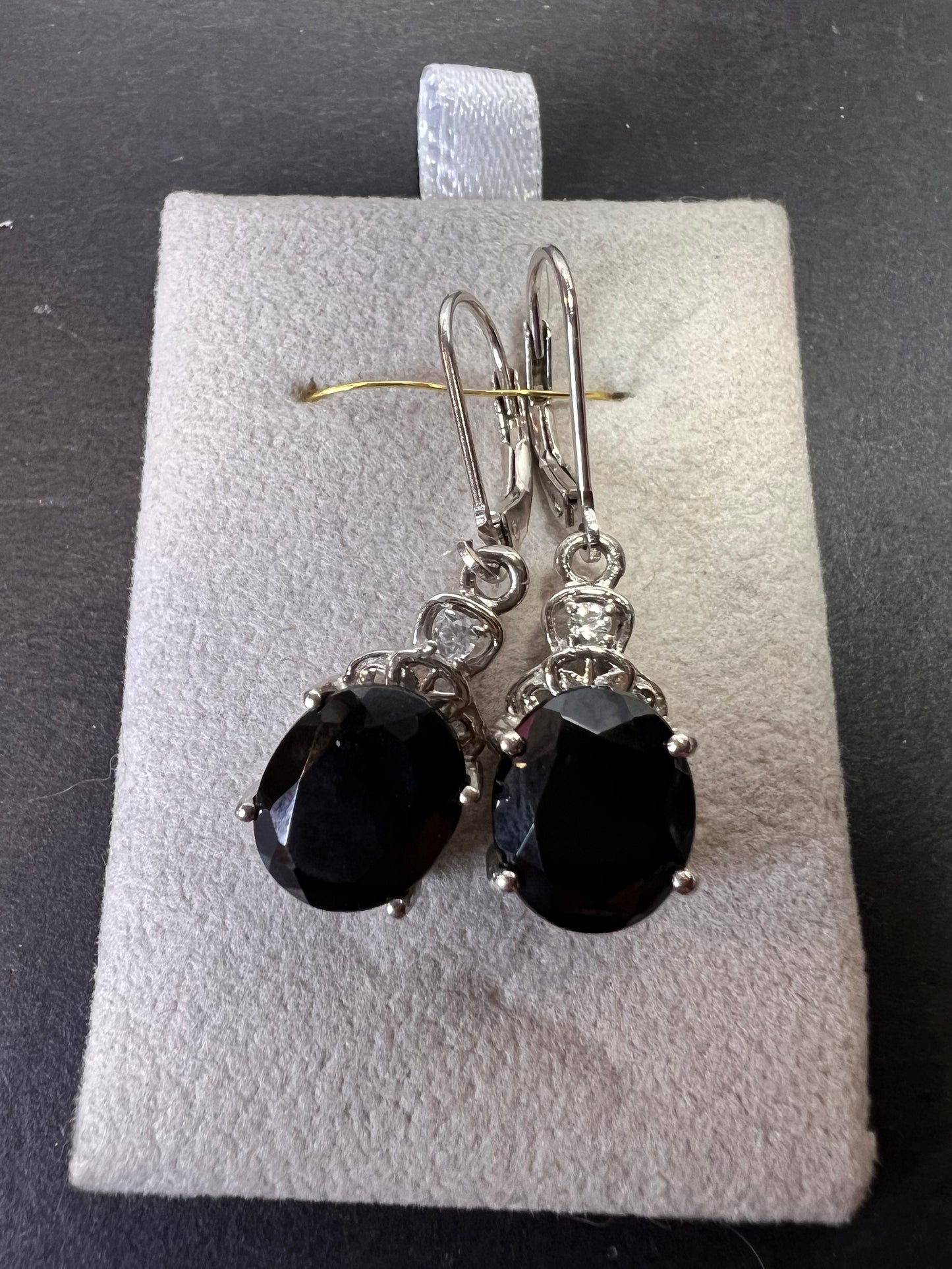 Black spinel lever back Sterling earrings