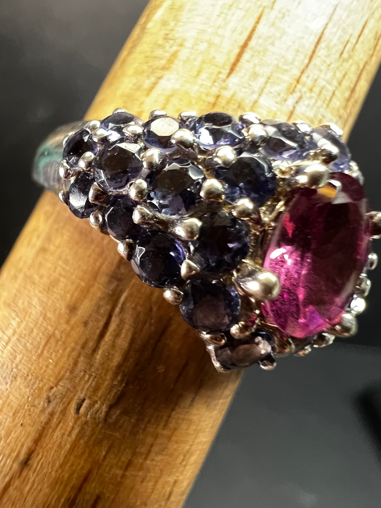 Pink Tourmaline Tanzanite Sterling Silver Cluster Ring Size 7